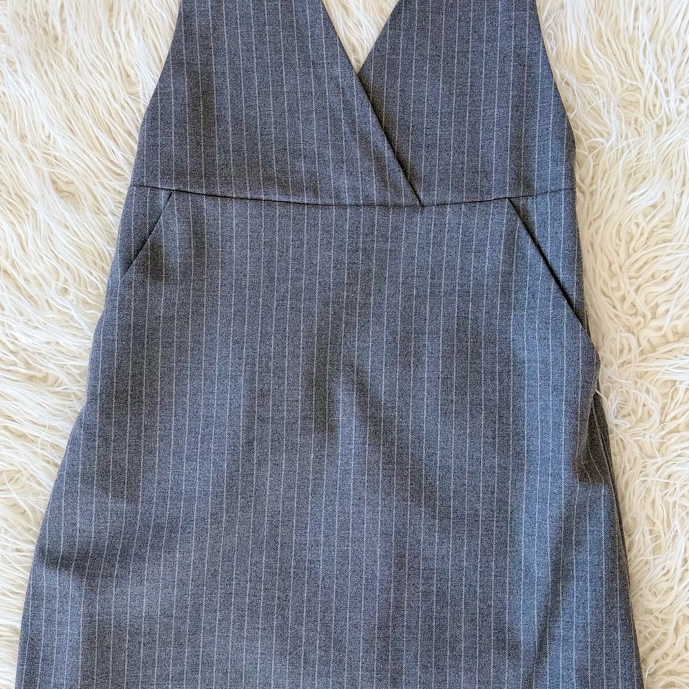 H&M Pinstripe Pinafore V-Neck Dress with Pockets